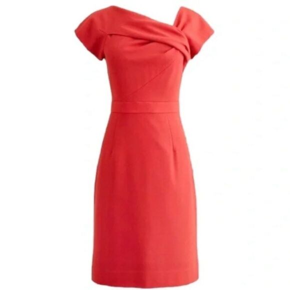 J. Crew Dresses & Skirts - J Crew Crepe Origami Sheath wool dress size 2 red orange women’s